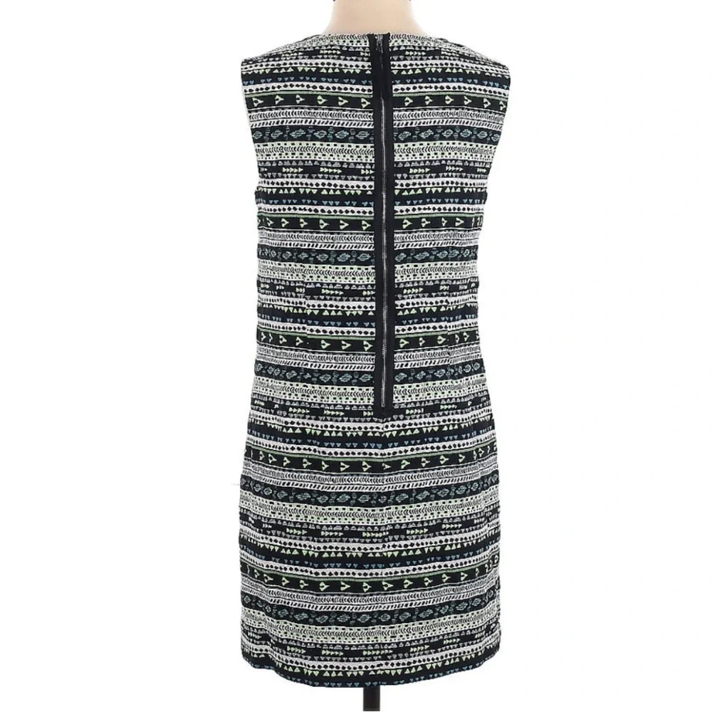 Cynthia Steffe Courtney Shift Dress 4 Small Green Blue Tweed Crew Aztec Spring - Picture 6 of 9